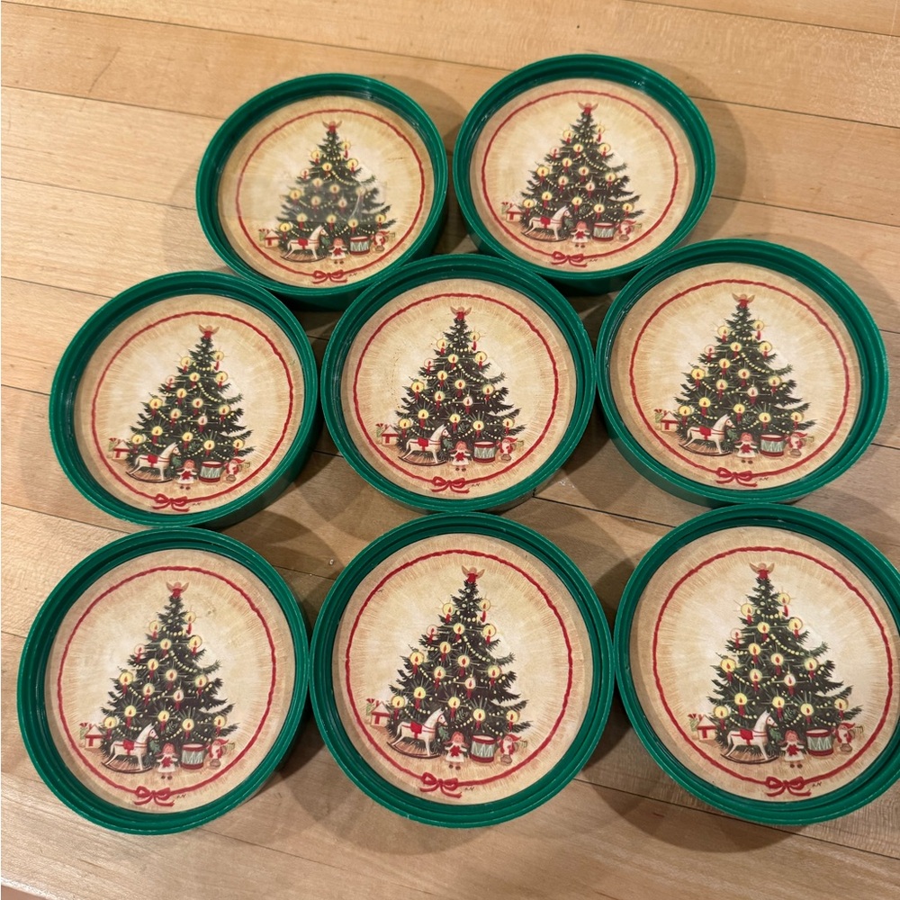 VINTAGE Festive Christmas Tree Coasters Set of 8